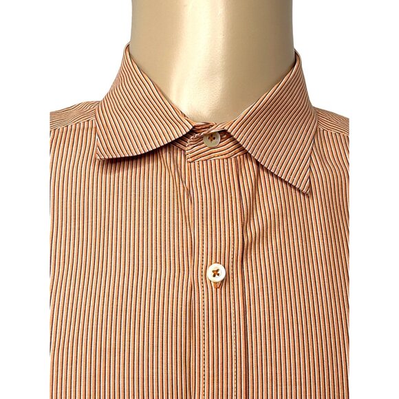 IZOD Men’s Button Up Shirt Orange White Striped L Slim Contrasting Cuff, Placket - Picture 2 of 10